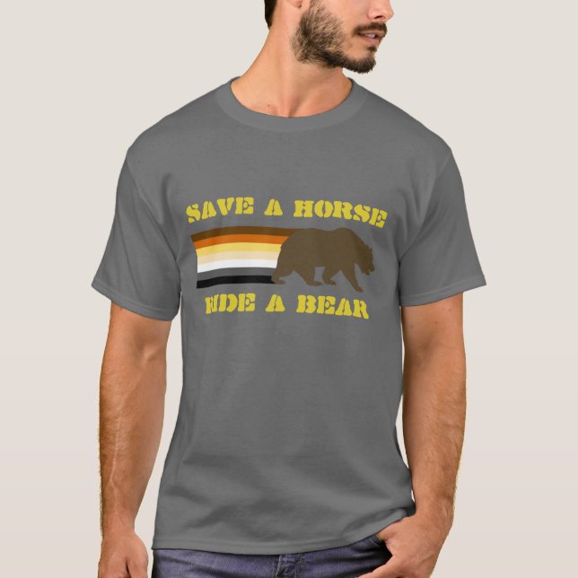 T-shirt Drapeau Gay Bear Pride Enregistrer Un Cheval Ride  (Devant)