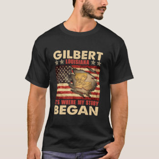 T-shirt Drapeau Gilbert Louisiana USA 4 juillet manches lo