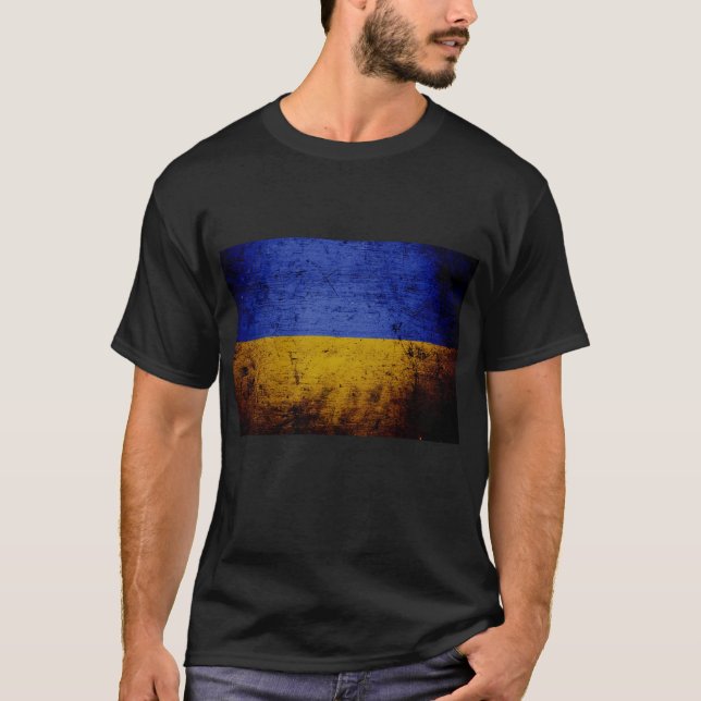 T-shirt Drapeau grunge noir de l'Ukraine (Devant)