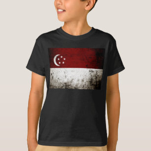 T-shirt Drapeau grunge noir de Singapour
