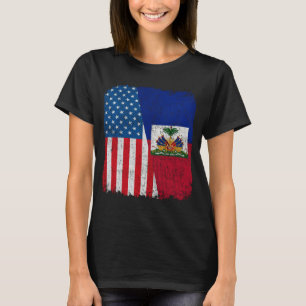 T-shirt Drapeau Haïtien Américain Moitié USA Haïti Racine 