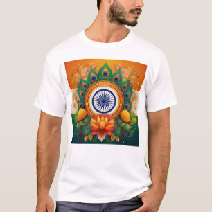 T-shirt Drapeau indien avec plumes de Lotus et de Peacock