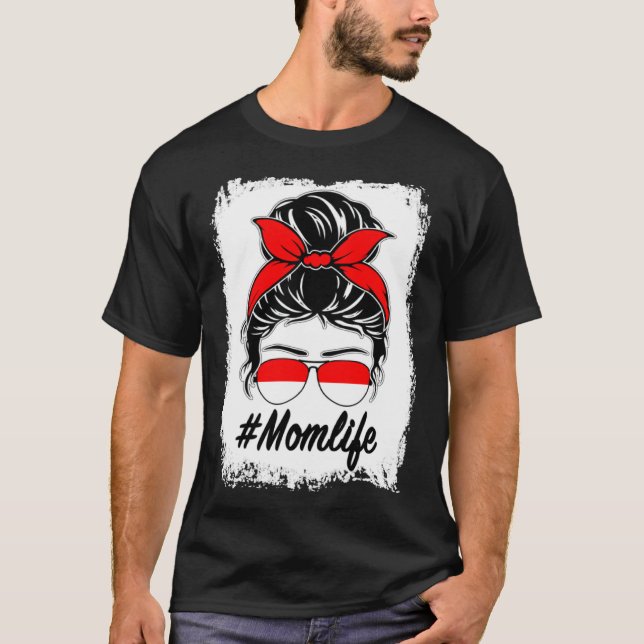 T-shirt Drapeau Indonésie Maman Messy Bun Maman Vie (Devant)