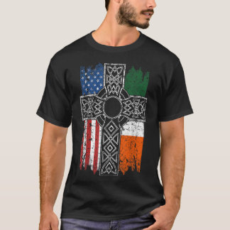 T-shirt Drapeau irlandais américain Croix celtique St Patr