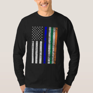 T-shirt Drapeau irlandais américain Ligne Bleue Mince Poli