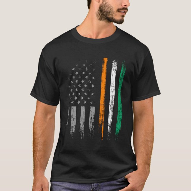 T-shirt Drapeau Irlandais Américain Longue Manche St Patri (Devant)