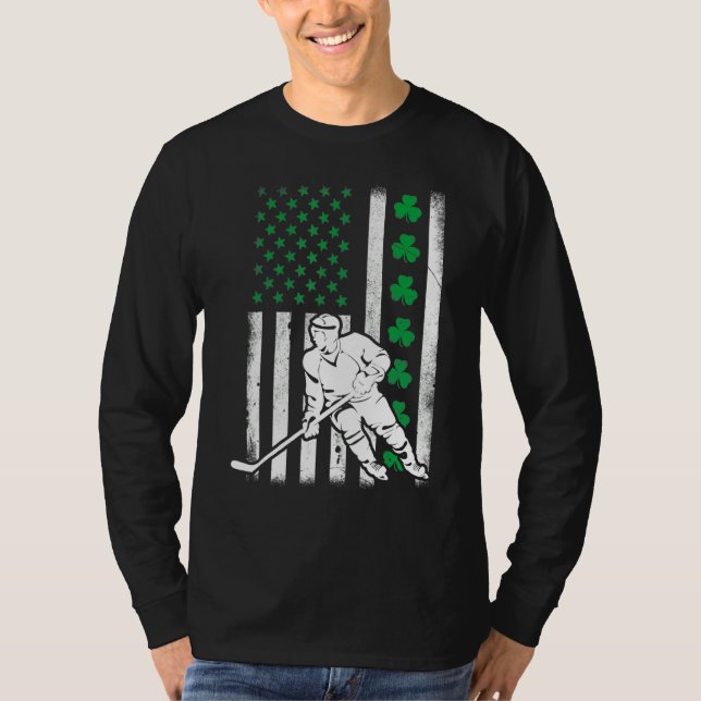 T-shirt Drapeau irlandais américain Lucky Hockey St. Patri (Devant)