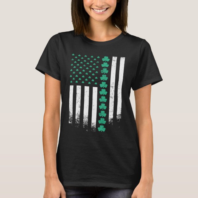 T-shirt Drapeau irlandais américain Shamrock américain St  (Devant)