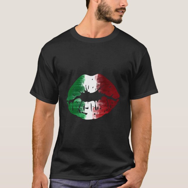 T-shirt Drapeau Italien Kiss Me Je Suis Lèvres Italiennes (Devant)