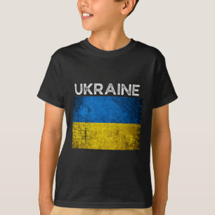 T-shirt Drapeau jaune bleu ukrainien avec le mot Ukraine e