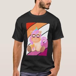 T-shirt Drapeau lesbien de la Fierté unicorne mignonne LGB