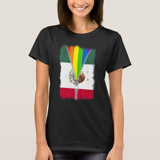 T-shirt Drapeau Lgbt Mexique Zip Arc-en-ciel Gay pride mex (Devant)