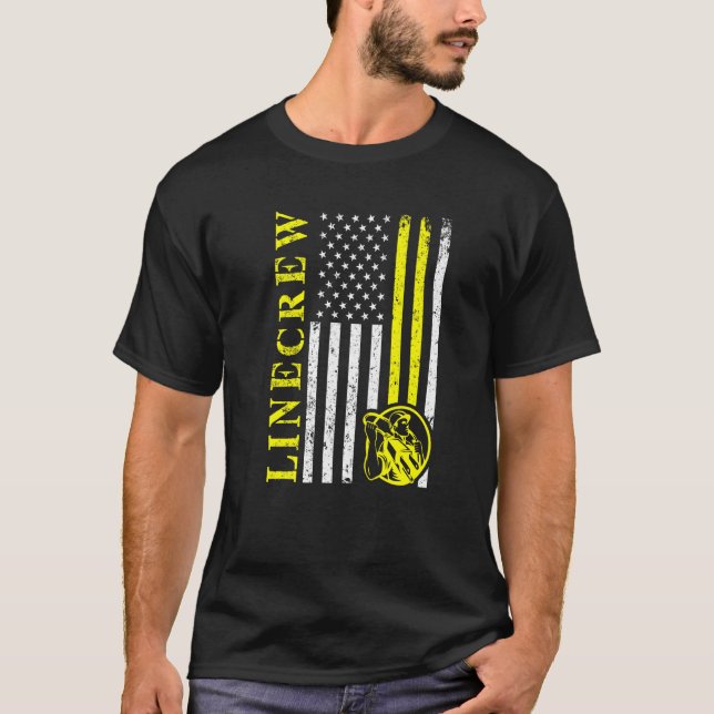 T-shirt Drapeau Lineman Usa American Electrician Engineer  (Devant)