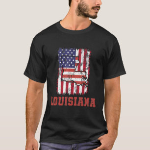 T-shirt Drapeau Louisiane Américain Avec Le Grand État De