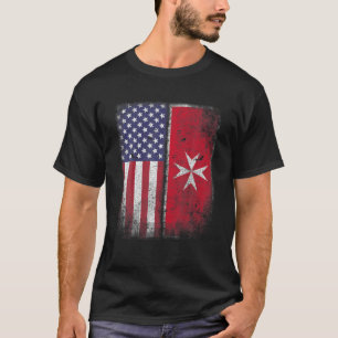 T-shirt Drapeau Maltais Américain Malte Croix Américaine A