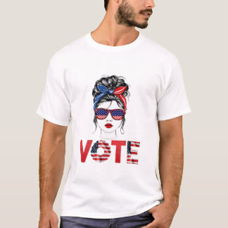 T-shirt Drapeau Messy Bun Girl Hair USA