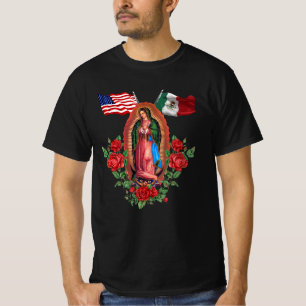 T-shirt Drapeau Mexicain Américain Notre Dame Virgen De Gu