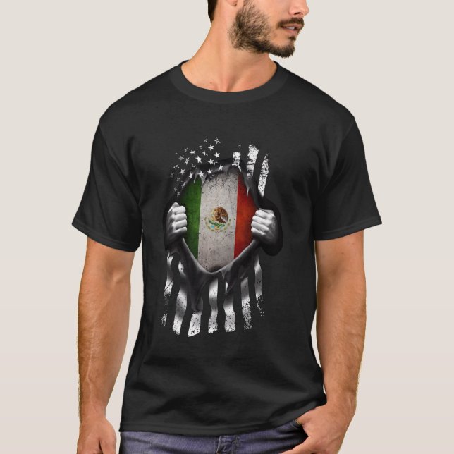 T-shirt Drapeau Mexicain Américain Usa Mexique Distressed  (Devant)