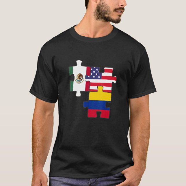 T-shirt Drapeau Mexicain Et Colombien Roots Plus Usa (Devant)