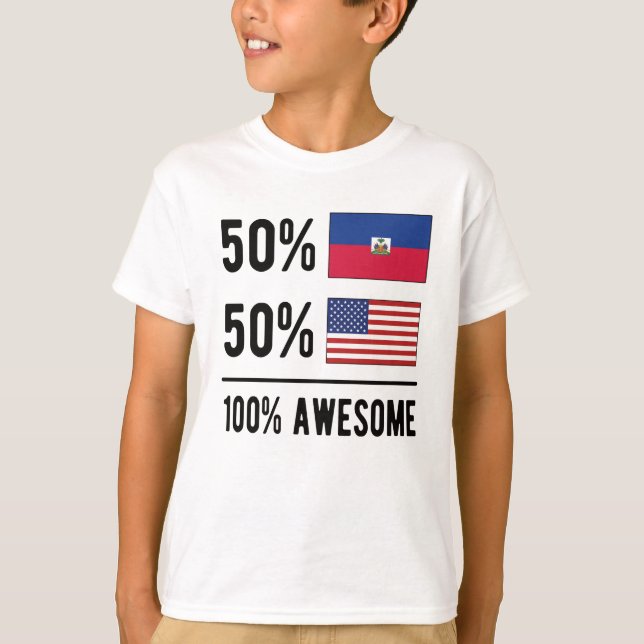 T-shirt Drapeau mi-haïtien mi-américain Haïti USA (Devant)