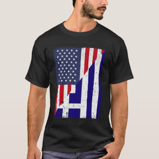 T-shirt Drapeau moitié États-Unis moitié Grèce Drapeau amé