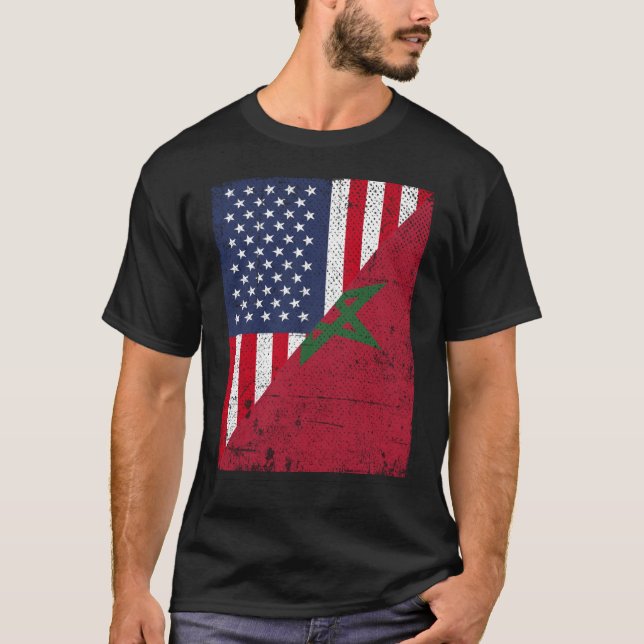 T-shirt Drapeau moitié États-Unis moitié Maroc Drapeau amé (Devant)