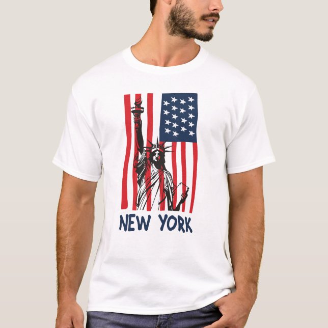 T-shirt Drapeau New York NY Statue de Liberty USA Amérique (Devant)
