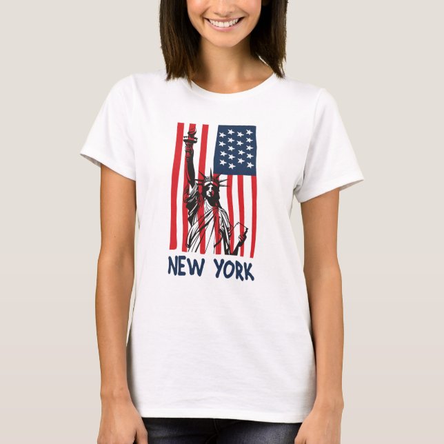T-shirt Drapeau New York NY Statue de Liberty USA Amérique (Devant)