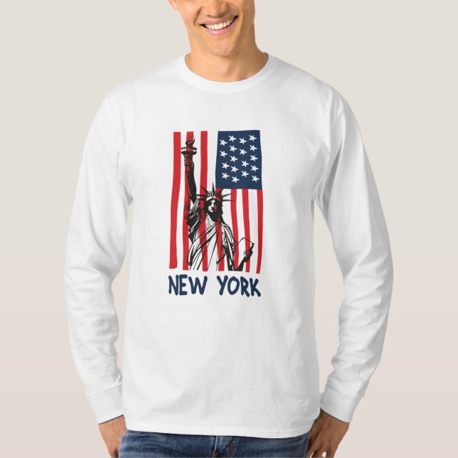 T-shirt Drapeau New York NY Statue de Liberty USA Amérique (Devant)