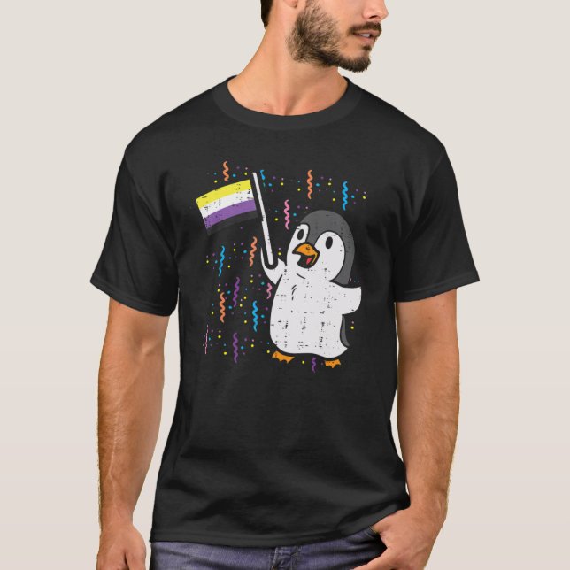 T-shirt Drapeau non binaire de pingouin mignon Enby Nb Pri (Devant)
