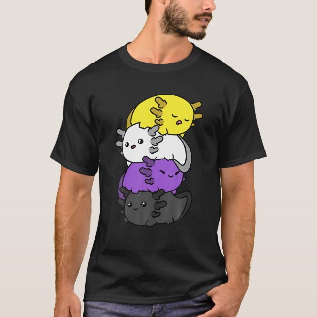 T-shirt Drapeau non binaire Kawaii Axolotl Pile (Devant)