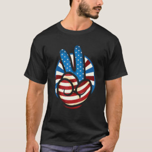 T-shirt Drapeau Paix Américain Hippie USA Cool Victoire Ma