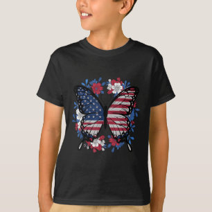 T-shirt Drapeau papillon américain Patriotique 4 juillet