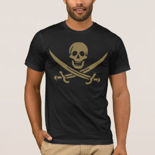T-shirt Drapeau pirate de Calico Jack Crâne et épées dorés