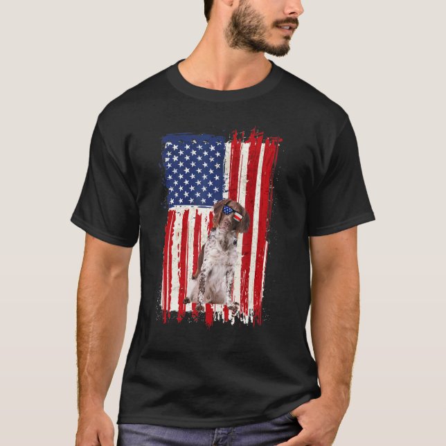 T-shirt Drapeau Pointer Dog Américain Indépendance Patriot (Devant)
