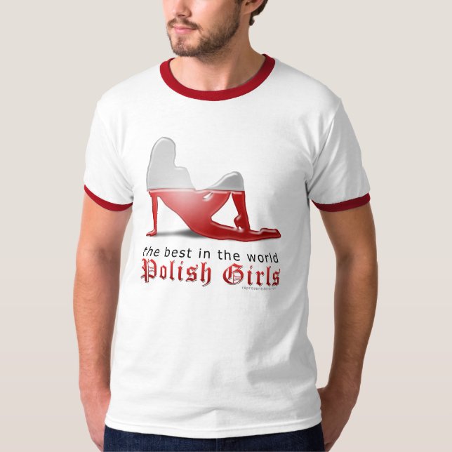 T-shirt Drapeau polonais de silhouette de fille (Devant)