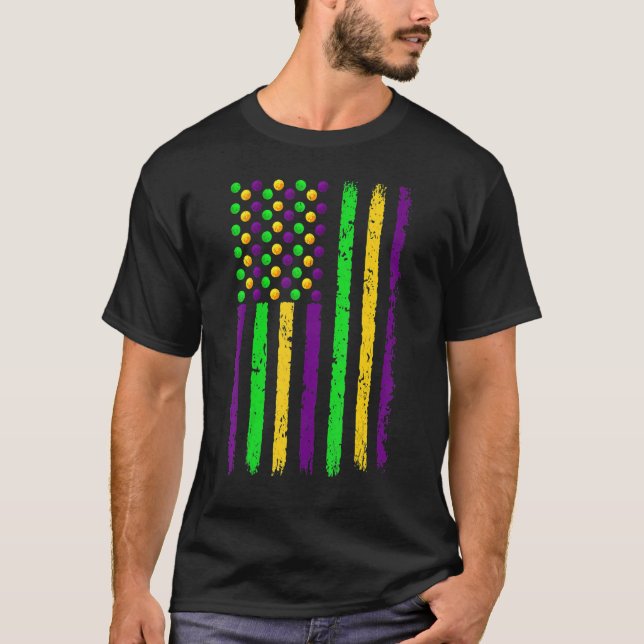 T-shirt Drapeau rétro américain Mardi Gras Funny US Mardi  (Devant)