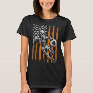 T-shirt Drapeau Retro Skeleton Jouer au football américain