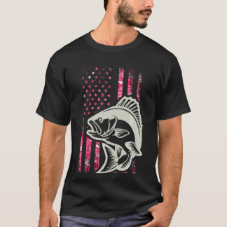 T-shirt Drapeau rose Camo Américain Pêche Femmes Basse Pêc