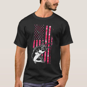 T-shirt Drapeau rose Camo Américain Pêche Femmes Basse Pêc