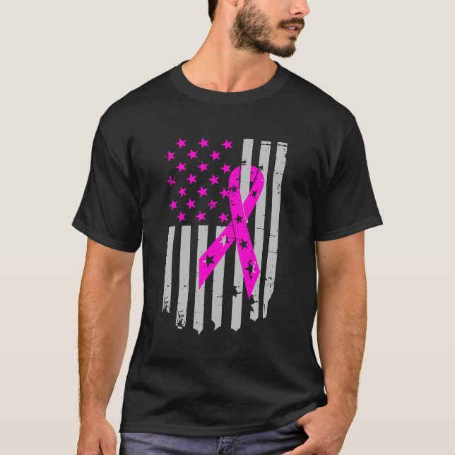 T-shirt Drapeau rose Cancer du sein Guerrier (Devant)