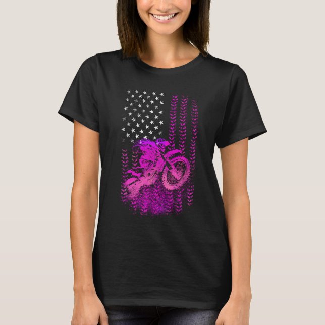 T-shirt Drapeau rose Motocross Girl avec Pneus Track Ameri (Devant)