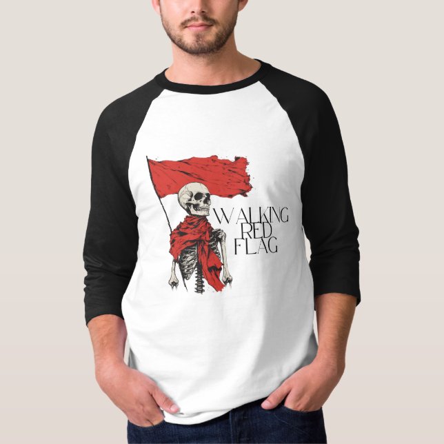 T-shirt Drapeau rouge à pied Squelette | Humour minimalist (Devant)
