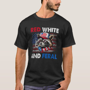 T-shirt Drapeau Rouge Blanc Et Feral Patrioon Raccoon USA
