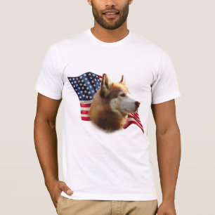 T-shirt Drapeau rouge sibérien Husky