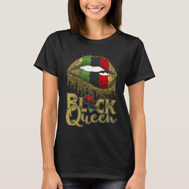 T-shirt Drapeau rouge vert africain américain Black Queen  (Devant)
