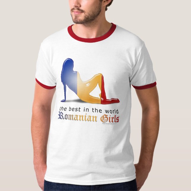 T-shirt Drapeau roumain de silhouette de fille (Devant)