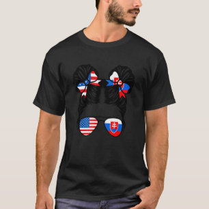 T-shirt Drapeau semi-américain demi-slovaque Fille USA Slo