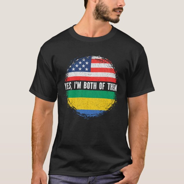 T-shirt Drapeau semi-américain Gabonais USA Gabon (Devant)