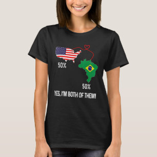 T-shirt Drapeau semi-américain moitié brésilien bra carte